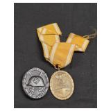 GERMAN WOUNDED SOLDIER PIN & WESTERN WALL MEDAL
