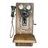 Oak Wall Mount Crank Telephone 9.5x12x23in