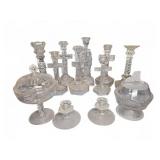Pressed Glass Candleholders & Dishes Lot