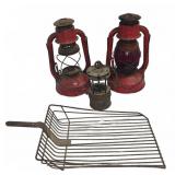 Red Railroad Lanterns, Miner Lamp, Sifting Shovel