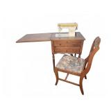 Singer Sewing Machine with Wooden Cabinet and Seat