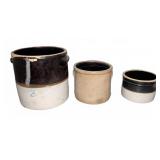 3 Glazed Stoneware Crocks, Largest 11'