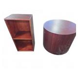 Two Wood Furniture Pieces: Shelf and Drum Table