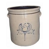 Fisher Stoneware Crock w/ Blue Decoration 6 Gallon