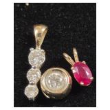 DIAMOND AND RUBY NECKLACE PENDANTS, DIAMOND STUDS
