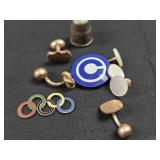 (6) CUFFLINKS, CUBS PIN, THIMBLE, OLYMPIC RINGS