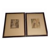 Framed Hand-Colored Prints, Signed W. Nutting