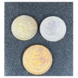 (2) US 3-Cent Pieces & Civil War Token
