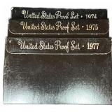 US Proof Coin Sets 1974, 1975, 1977 - 3 Sets