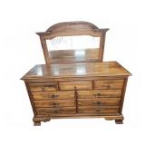 Wooden Dresser with Mirror and Brass Handles