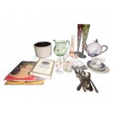Decorative Ceramics, Books, and Flatware Lot