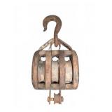 Antique Triple Pulley Block with Hook