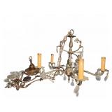 Five light Brass and Crystal Chandelier