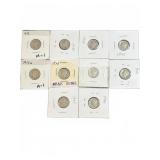 9 Mercury Dimes 1936-1945