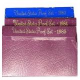 1983, 1984, 1985 US Proof Coin Sets (3 qty)