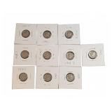 10 Mercury Dimes 1935-1945