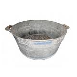 Large Galvanized Metal Tub with Wooden Handles