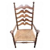 Wood Ladder Back Armchair with Rush Seat