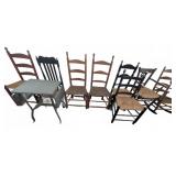 8 Mixed Vintage Wooden Chairs & Table