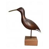 Hand-Carved Wood Shorebird Decoy on Stand