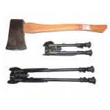 Axe and Two Metal Bipods Set