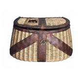 Wicker and Leather Creel Basket with Strap