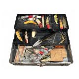 Metal Tackle Box with Assorted Fishing Lures