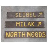 Three Painted Wood Camp Signs