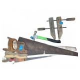 Hand Tools Lot with Saws, Clamp, Hammer