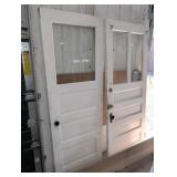 Two Painted Wood Doors with Glass Panels