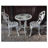 White Cast Aluminum Patio Bistro Set with Glass-T