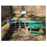 Wood and Metal Stools and Bench