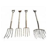 4 Metal and Wood Pitchforks
