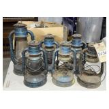 Six Metal Kerosene Lanterns