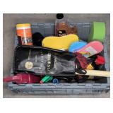 Plastic Bin with Car Cleaning Supplies
