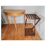 Wood Half-Moon Table and Wooden Stand