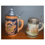 German Beer Steins With Pewter Lids