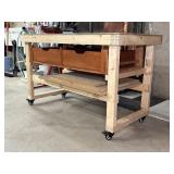 Wood Workbench with Drawers and Casters 48"x24"x29