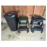 Plastic Trash Bin and Step Stools Lot
