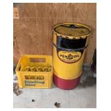 Binding Bier crate and Pennzoil barrel