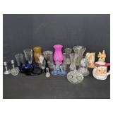 Glassware, figurines, and Santa pitcher