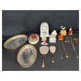 Vintage Vanity Lot with Trays, Clock, Jewelry,