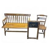 Hitchcock Painted Wood Bench, Chair, and Mirror
