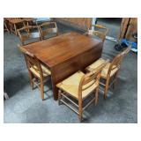 Drop Leaf Dining Table with 6 Hitchcock Chairs
