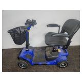 Blue mobility scooter with charger and basket