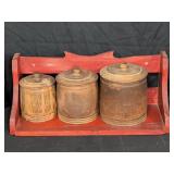 Mort N. Marton Wood & metal Canisters with Rack