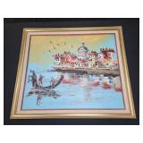 Venetian Scene Oil on Board, Signed Morris Katz