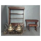 Lot: Silver On Copper Tea Set and Furniture