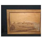 Wood Inlay Landscape Panel Signed Hani 18x13