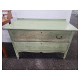 Green painted two-drawer wooden chest